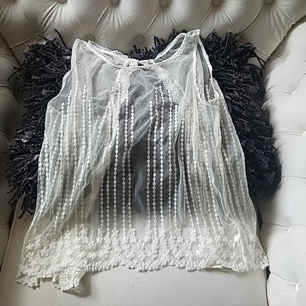 Offwhite Mesh and Lace Tank